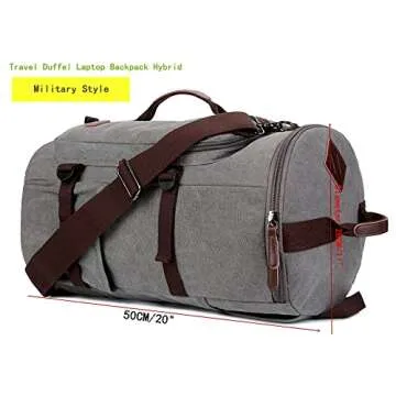 BAOSHA Canvas Weekender Travel Duffel Backpack Hybrid Hiking Rucksack Laptop Backpack for Outdoor Sports Gym HB-26(Grey)