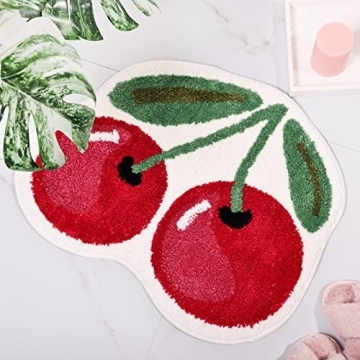 FROZZUR Plush Cherry Bath Mat Non-Slip Cute Rug for Home