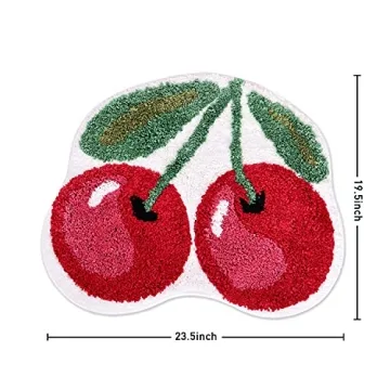 FROZZUR Plush Cherry Bath Mat Non-Slip Cute Rug for Home