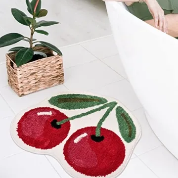 FROZZUR Plush Cherry Bath Mat Non-Slip Cute Rug for Home
