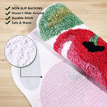FROZZUR Plush Cherry Bath Mat Non-Slip Cute Rug for Home