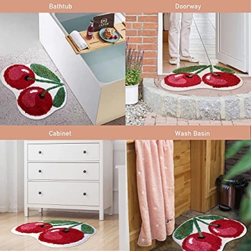 FROZZUR Plush Cherry Bath Mat Non-Slip Cute Rug for Home