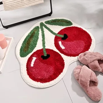 FROZZUR Plush Cherry Bath Mat Non-Slip Cute Rug for Home