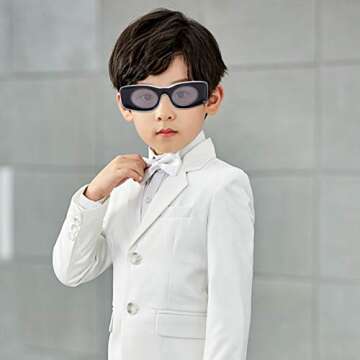 Amosfun Rectangle Sunglasses for kids vintage frame sunglasses Retro Lens Funny Shades UV400 Glasses (Black Frame Grey Lens)