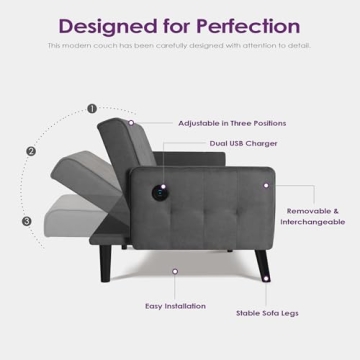 TYBOATLE 65" Convertible Futon Sofa Bed with USB Ports