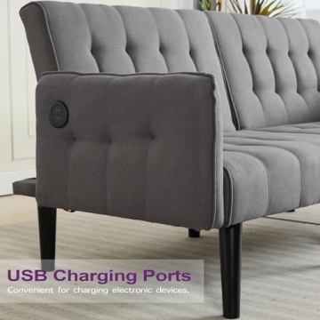 TYBOATLE 65" Convertible Futon Sofa Bed with USB Ports
