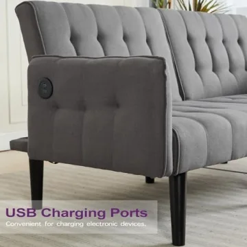TYBOATLE 65" Convertible Futon Sofa Bed with USB Ports