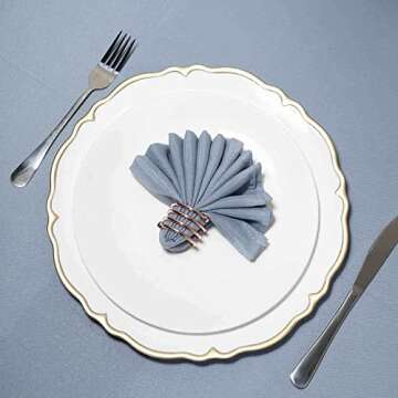 Efavormart 13" Metallic White with Gold Scalloped Edge Acrylic Plastic Charger Plates for Table Decor -Set of 6