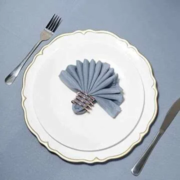 Efavormart 13" Metallic White with Gold Scalloped Edge Acrylic Plastic Charger Plates for Table Decor -Set of 6