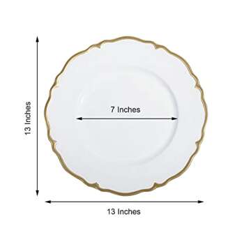 Efavormart 13" Metallic White with Gold Scalloped Edge Acrylic Plastic Charger Plates for Table Decor -Set of 6