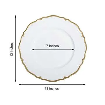 Efavormart 13" Metallic White with Gold Scalloped Edge Acrylic Plastic Charger Plates for Table Decor -Set of 6