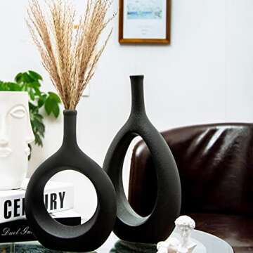 Beautiful Black Ceramic Hollow Vases Set for Modern Decor