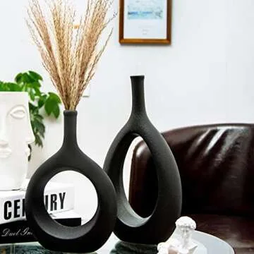 Beautiful Black Ceramic Hollow Vases Set for Modern Decor