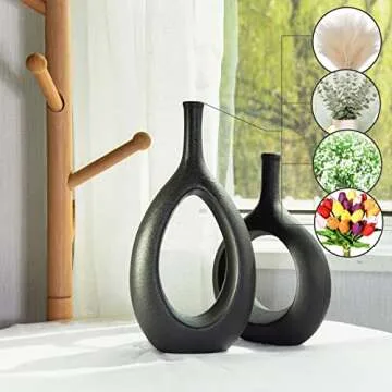 Beautiful Black Ceramic Hollow Vases Set for Modern Decor