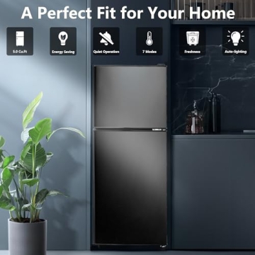 Large Capacity 5.0 Cu.Ft Dual Door Fridge with Freezer - Perfect for Dorms and Offices