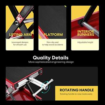 VIVOHOME Motorcycle Lift Scissor Jack Steel Wide Deck Hoist Crank Center Stand 1100 LBS Capacity for Motorcycles, ATVs, Dirt Bikes Red