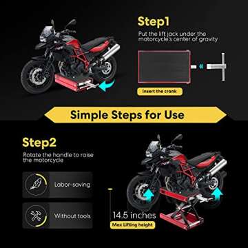VIVOHOME Motorcycle Lift Scissor Jack Steel Wide Deck Hoist Crank Center Stand 1100 LBS Capacity for Motorcycles, ATVs, Dirt Bikes Red