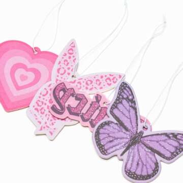 ANGOLIO 4Pcs Y2k 2000s Pink Car Air Freshener Purple Butterfly Leopard Bunny Pink Heart Fragrance Hanging Slice Car Diffuser Ornament Essential Oil Pendant Gift for Car Interior Accessories Home Decor
