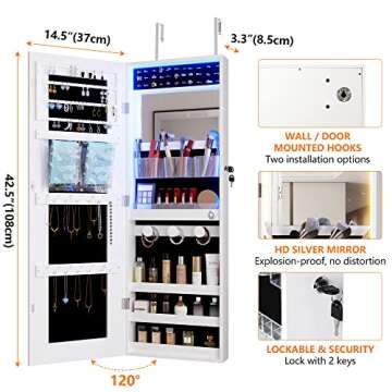 Vlsrka Jewelry Mirror Cabinet with LED Lights, Wall Mounted/Door Hanging Full-Length Jewelry Mirror,...