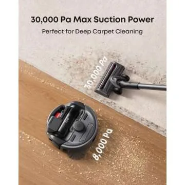 eufy Robot Vacuum 3-in-1 E20,Versatile Self Emptying, Max 30,000 pa, Five-Stage Filtration System, Flash Charging, Precise Obstacle Avoidance,Pro-Detangle Comb, Perfect for Carpet, Crevices, Stairs