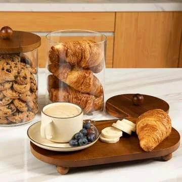 FavorFlavor Set of 2 101OZ Glass Jars with Airtight Lids Canister Sets for Kitchen Counter Flour Glass Storage Containers with Wooden Lid and a Tray for Kitchen or Laundry Room