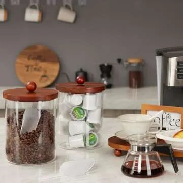 FavorFlavor Set of 2 101OZ Glass Jars with Airtight Lids Canister Sets for Kitchen Counter Flour Glass Storage Containers with Wooden Lid and a Tray for Kitchen or Laundry Room