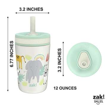 Zak Designs Kelso Toddler Cups For Travel or At Home, 12oz Vacuum Insulated Stainless Steel Sippy Cup With Leak-Proof Design is Perfect For Kids (Safari)