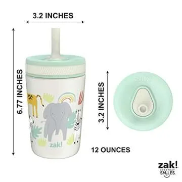 Zak Designs Kelso Toddler Cups For Travel or At Home, 12oz Vacuum Insulated Stainless Steel Sippy Cup With Leak-Proof Design is Perfect For Kids (Safari)