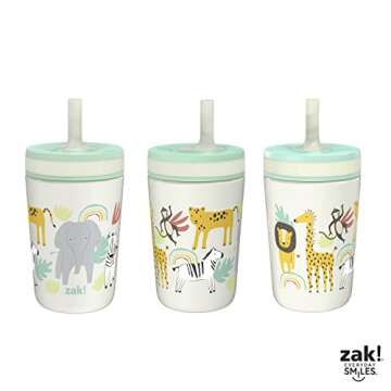 Zak Designs Kelso Toddler Cups For Travel or At Home, 12oz Vacuum Insulated Stainless Steel Sippy Cup With Leak-Proof Design is Perfect For Kids (Safari)