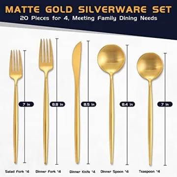 OPOLIA Matte Gold Silverware Set - 20 Piece Set for 4