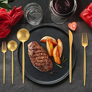 OPOLIA Matte Gold Silverware Set - 20 Piece Set for 4