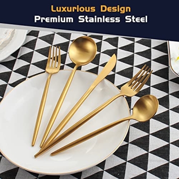 OPOLIA Matte Gold Silverware Set - 20 Piece Set for 4