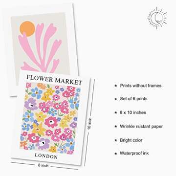 Habseligkeit Pink Danish Pastel Wall Decor for Girls Dorm, Boho Matisse Wall Art Prints, Flower Mark...