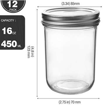 KAMOTA Wide Mouth Mason Jars 16 oz With Regular Lids and Bands, Ideal for Jam, Honey, Wedding Favors...