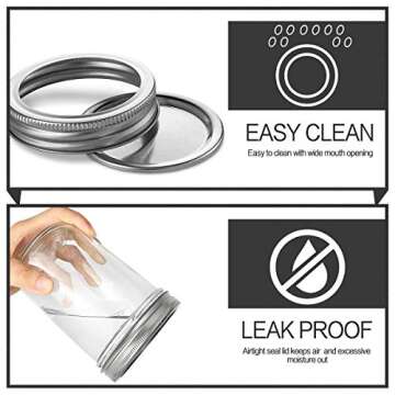 KAMOTA Wide Mouth Mason Jars 16 oz With Regular Lids and Bands, Ideal for Jam, Honey, Wedding Favors, Shower Favors, Baby Foods, DIY Spice Jars, 12 PACK, 12 Silver Pipette Covers Included