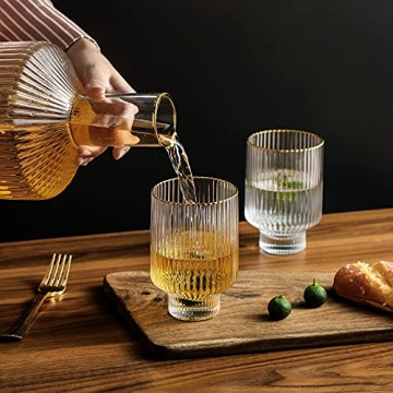 Elegant Bedside Carafe and Glass Cup Set with Gold Rim