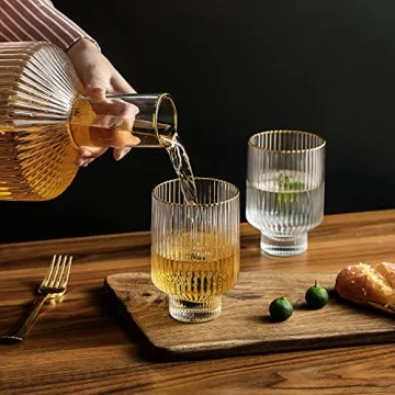 Elegant Bedside Carafe and Glass Cup Set with Gold Rim