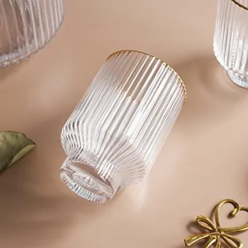 Elegant Bedside Carafe and Glass Cup Set with Gold Rim