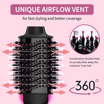 Hair Dryer Brush Blow Dryer Brush in One, Upgraded 4 in 1 Hair Dryer and Styler Volumizer with Negative Ion Anti-frizz Ceramic Titanium Barrel Hot Air Brush Hair Straightener Brush