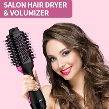 Hair Dryer Brush Blow Dryer Brush in One, Upgraded 4 in 1 Hair Dryer and Styler Volumizer with Negative Ion Anti-frizz Ceramic Titanium Barrel Hot Air Brush Hair Straightener Brush