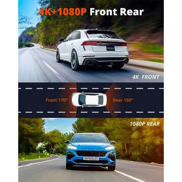 Kingslim Dash Cam Front and Rear 4K - D4 Dual Dash Camera for Cars WiFi GPS, Dashcam with 32GB SD Ca...