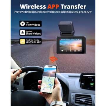 Kingslim Dash Cam Front and Rear 4K - D4 Dual Dash Camera for Cars WiFi GPS, Dashcam with 32GB SD Card, 3" Touchscreen, Night Vision, APP, Parking Mode, G-Sensor, Black