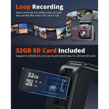 Kingslim Dash Cam Front and Rear 4K - D4 Dual Dash Camera for Cars WiFi GPS, Dashcam with 32GB SD Card, 3" Touchscreen, Night Vision, APP, Parking Mode, G-Sensor, Black