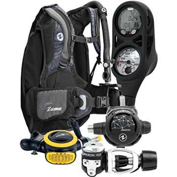 Aqua Lung Travel Scuba Gear Package Zuma BCD i300C Dive Computer Micron Reg Set, Midnight / Black XL/XXL