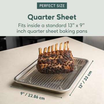 Oven-Safe, Dishwasher-Safe 100% Stainless Steel Cooling and Baking Rack Set - Tight-Wire Bake for Oven Cooking - Food-Safe, Heavy Duty - 8.5x12-inch - Set of 2 - Small Quarter Sheet Pan Cooling Racks