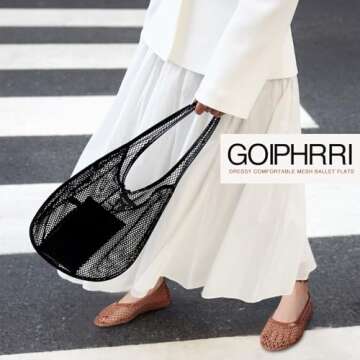 Goiphrri Brown Ballet Flats Shoes for Women Dressy Comfortable Ankle Strap Mesh Ballet Flats for Wom...