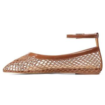 Goiphrri Brown Ballet Flats Shoes for Women Dressy Comfortable Ankle Strap Mesh Ballet Flats for Women Round Toe Ballerina Flats for Women Summer Casual Daily Dress Mesh Flats Shoes Size 8.5