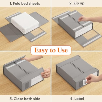 Lifewit 6 Pack Bed Sheet Organizer, Foldable Bedding Sheet Organizers and Storage with Large Clear Window and Label, Sheets Organizer for Linen Closet, Storage Box Bins with Lids for Duvet Cover Set