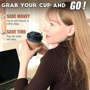 SPRINGPACK 【100 Pack - 12 oz Disposable Coffee Cups To Go with Lids Sleeves and Straws 100% Biodeg...