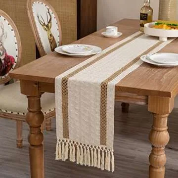 KadyHoom Burlap Table Runner 72 Inches, Boho Table Runner for Farmhouse Decor Boho Decor, Coffee Table Runner with Tassel for Holiday/Wedding/Party/Farmhouse/Kitchen/Dining Table Decor